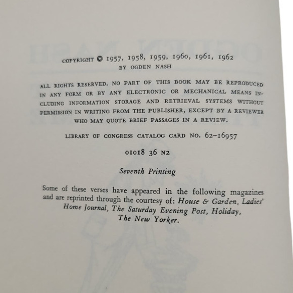 Everyone But Thee And Me Ogden Nash 1962 1st Edition Third Printing w/‎ Jacket - Picture 3 of 7
